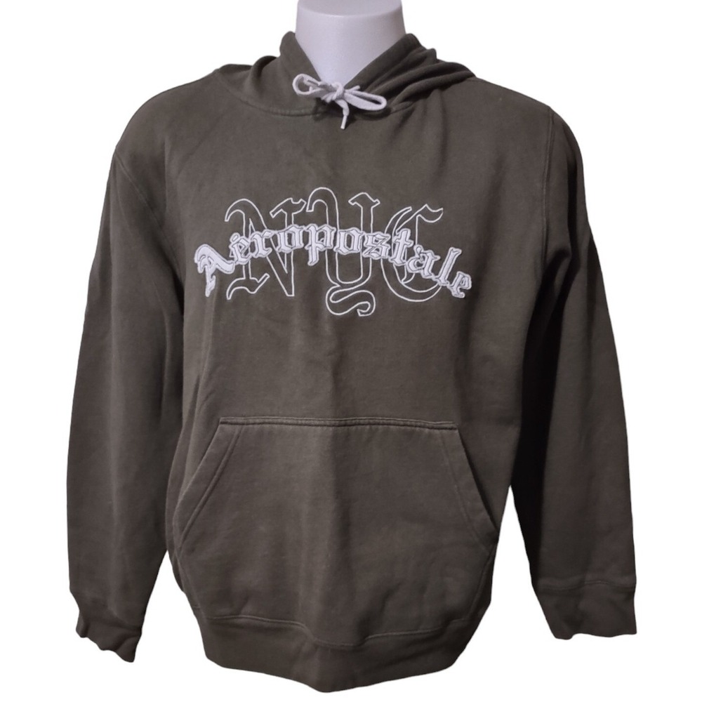 Aeropostale Hoodie Mens L Green NYC Graphic Pullover Streetwear Retro Y2K Grunge